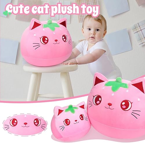 Miniatura 3 de Almohada de peluche de gato de fresa de 7 pulgadas, animales de peluche de gatito rosa, suave peluche Kawaii para abrazar a los gatos para niños