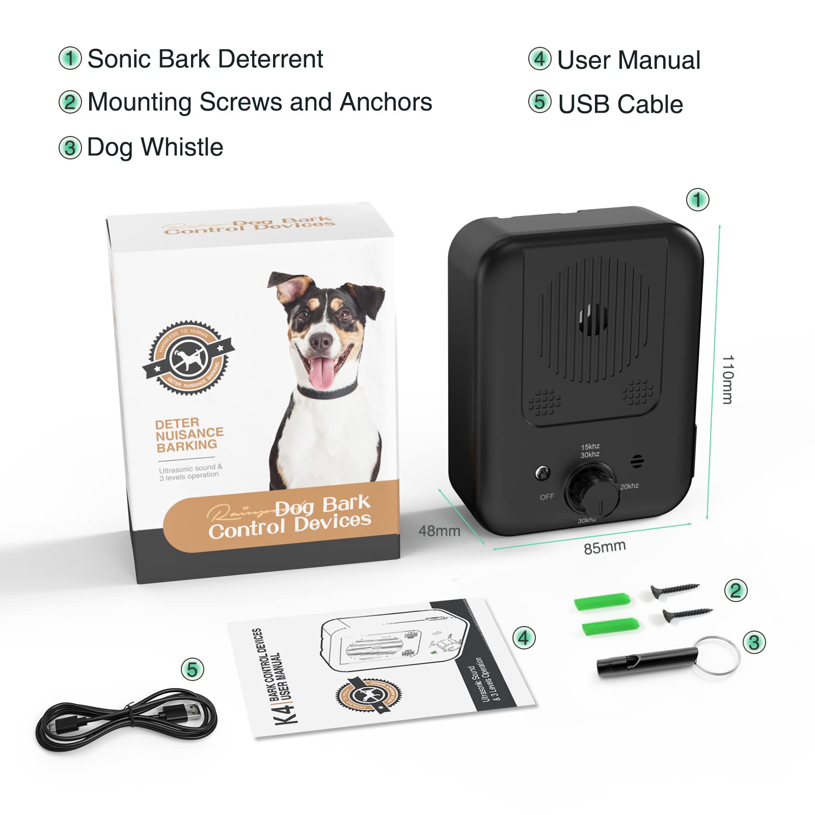 Dispositivo antiladridos para perros, 3 modos de dispositivos disuasivos recargables de ladridos de perro, caja de ladridos efectiva de 30 pies con frecuencia ajustable y rango para caminar