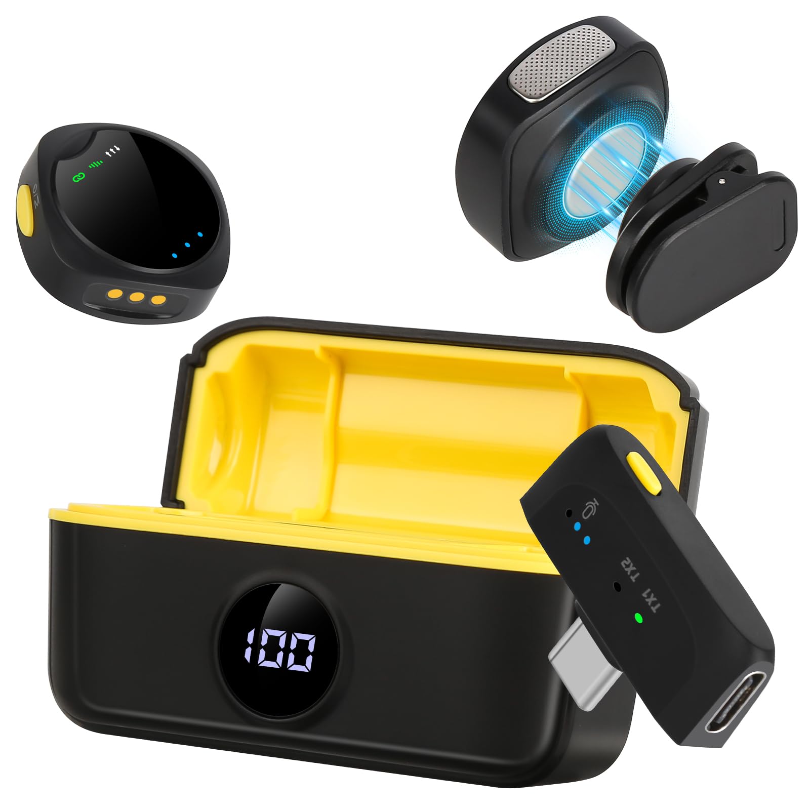 GUPAY Wireless Lavalier Microphone for iPhone/Android, Lapel Mics with Lightning/USB-C Plug-Play, 100FT Range, Omnidirectional Condenser Mic for Video Recording, Interview, Podcast, Vlog, YouTube