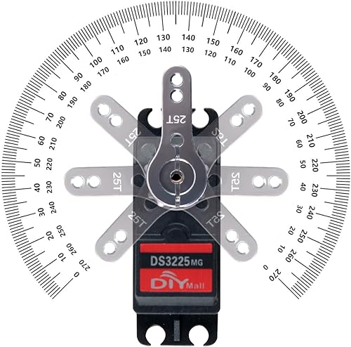 Vista 3 de 4 piezas DS3225 55.1 lbs Digital Rc Servo, alto par de torsión impermeable completo engranaje de metal RC DS servo motor con servo brazo 25T