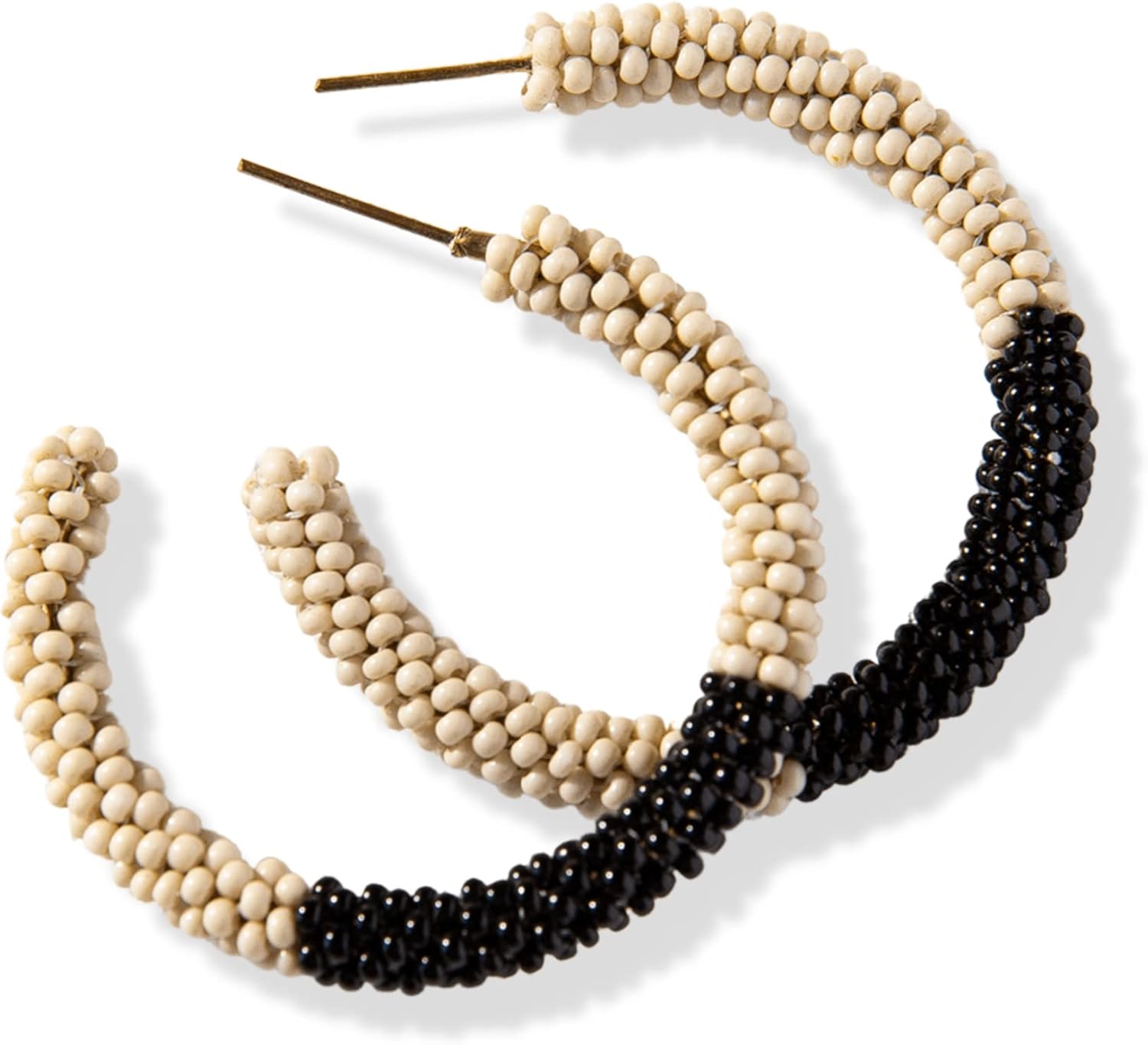 INK+ALLOY Beaded Boho Hoop Earrings for Women, Cammy Color Block Seed Bead Statement Hoops, Hypoallergenic Handmade Jewelry for the Modern Bohemian, 1.25-Inch Length