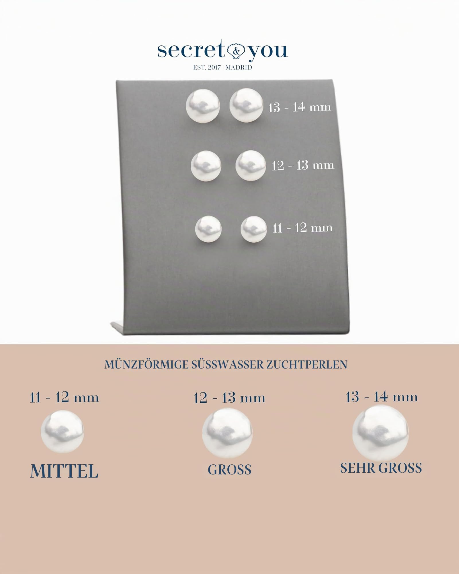Perlenohrringe Damen Süßwasser Zuchtperle - Münzform - Secret & You - Perle Ohrstecker 925 Sterling Silber - Erhältlich in 11-12 mm, 12-13 mm und 13-14 mm