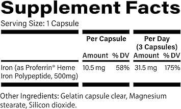 Proferrin Clear Heme Iron Supplement, 90 Capsules- Superior Absorption, Easy on The Gut, Natural, Made in The US