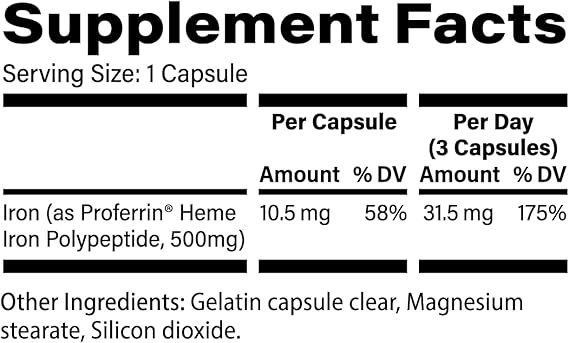 Proferrin Clear Heme Iron Supplement, 90 Capsules- Superior Absorption, Easy on The Gut, Natural, Made in The US