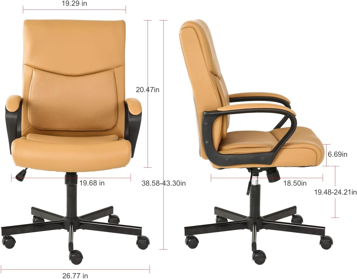 Buy Hoxne Mid Back Office Chair, Adjustable Khaki PU Leather Executive