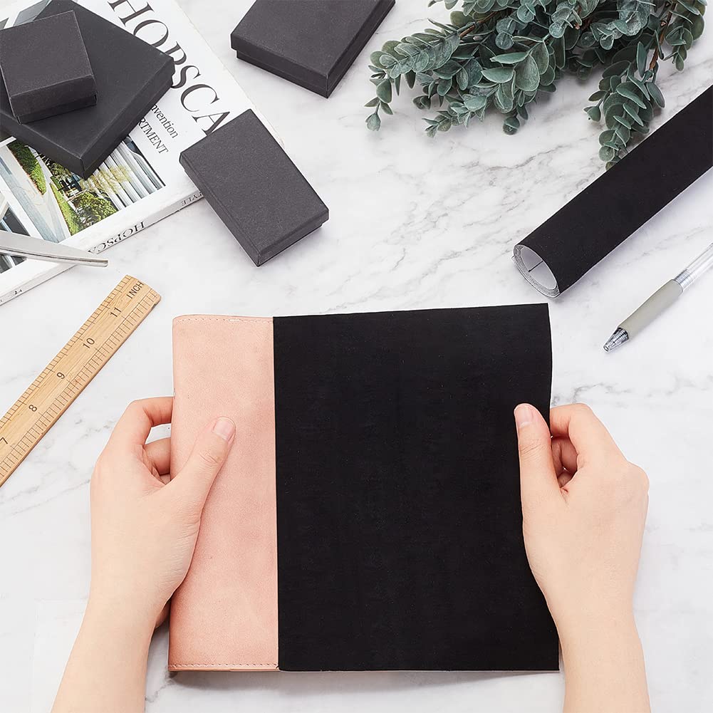 OLYCRAFT panno per rilegatura libri 100 x 43 cm similpelle nero velluto retro carta trama fitta