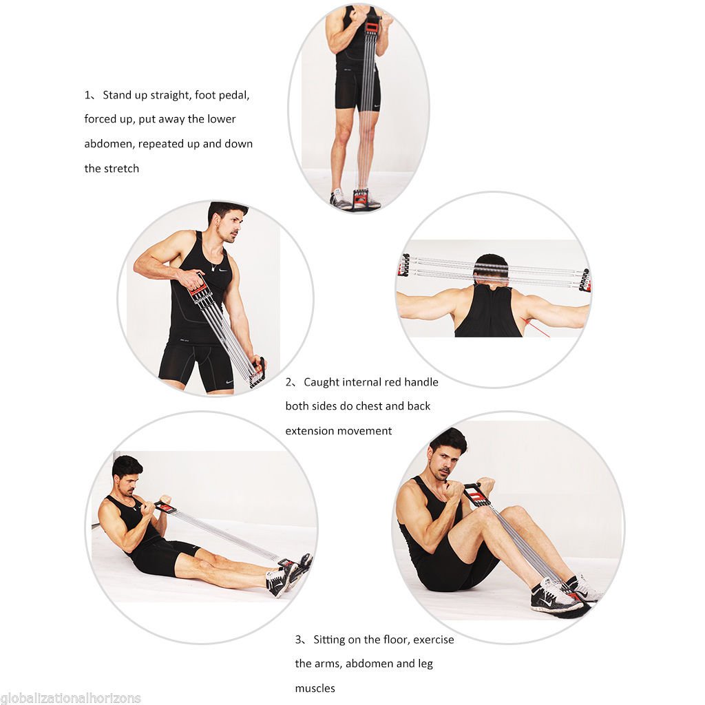 ETAINGYEUN Extenseur Poitrine 5 Ressorts 3-en-1 - Appareil Fitness Musculation Bras, Poitrine, Épaules Et Taille à Domicile