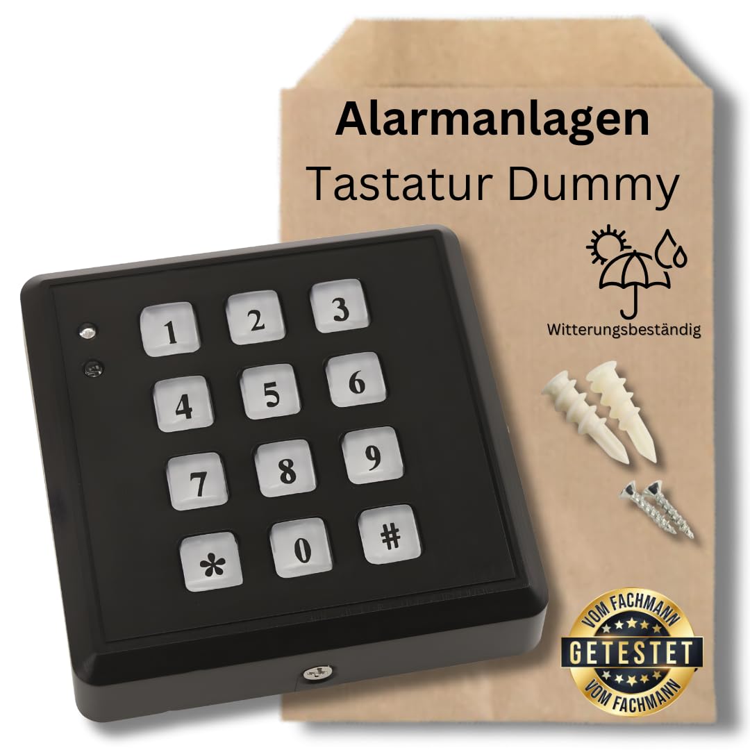 Clavier d'alarme factice avec LED et capteur de lumière du jour, système d'alarme factice pour dissuasion, résistant aux intempéries, 85 x 85 x 20 mm, noir
