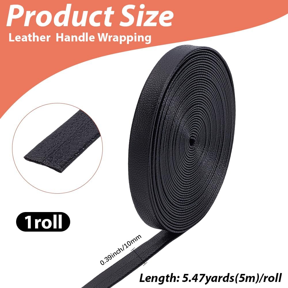 GORGECRAFT 5m x 10mm Synthetic Leather Strips Black Flat Leather Cord Foldover PU Leatherette Straps String for DIY Crafts Tooling Workshop Bracelet Keychain Sword Handle Wrapping Decorations