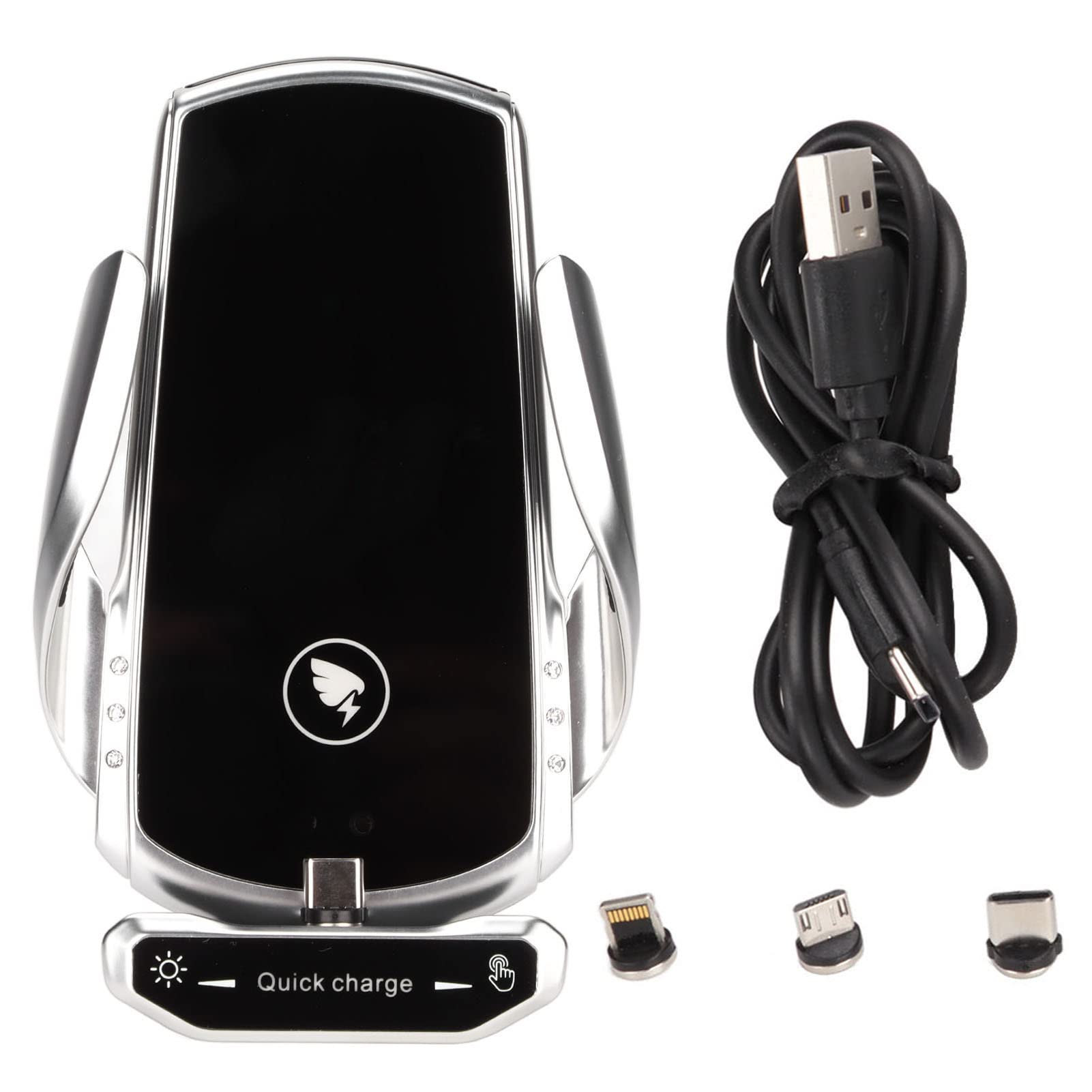 Cryfokt Caricabatteria da Auto Wireless da 15 W con Ricarica Rapida Smart Sensing per Supporto da Auto con Rotazione a 360° Argento (SILVER)