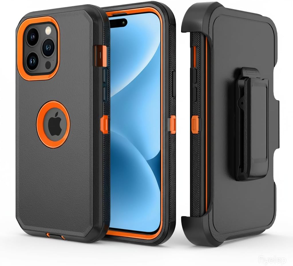 Phone Case for iPhone 15 Pro Max Case,Heavy Duty Hard Shockproof Armor Protector Case Cover with Belt Clip Holster for Apple iPhone 15 Pro Max 6.7 5G 2023 Phone Case (Black+Blue)