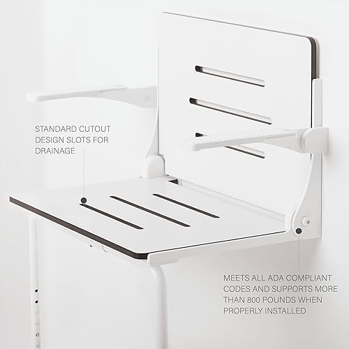 Miniatura 3 de Seachrome Lifestyle & Wellness Silhouette Comfort Plus - Asiento de ducha plegable resistente para montaje en pared, asiento blanco con marco blanco