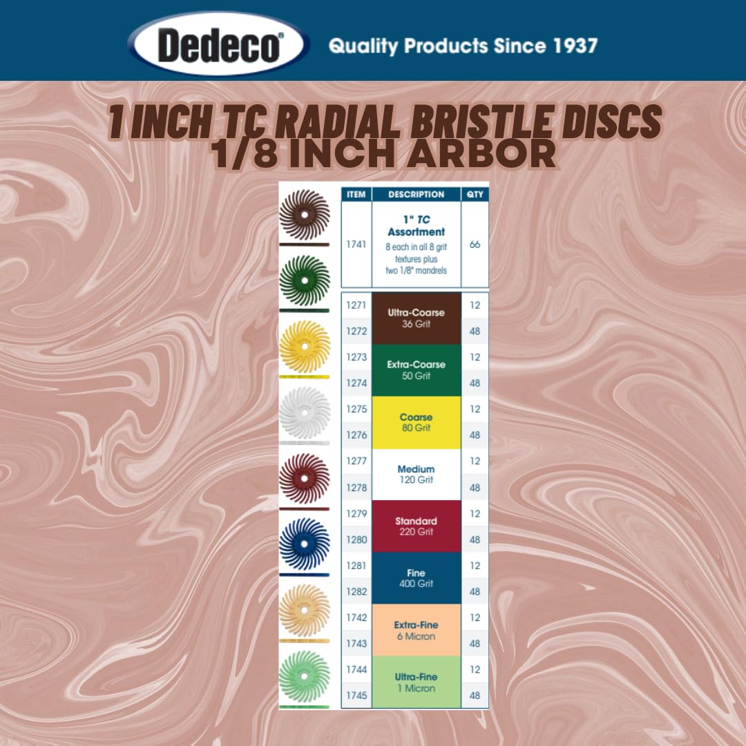 Dedeco Sunburst Radial Bristle Discs 48-Pack - 1" Curved - Brown 36 Grit (Ultra-Coarse) - Aluminum Oxide for Polishing & Finishing