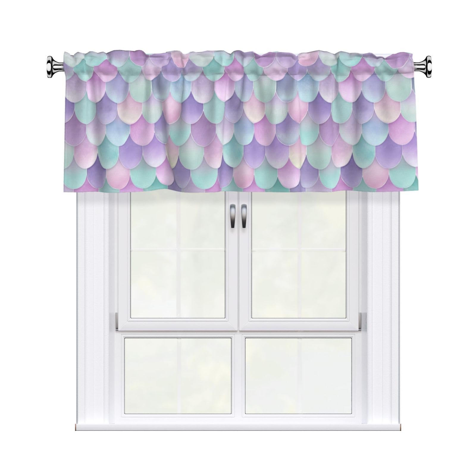 Woshuwo Fish Tail Lavender And Pink Valances For Windows Rod Pocket Window Treatment Short Curtains For Kitchen Living Room Bedroom Decor 54x18in