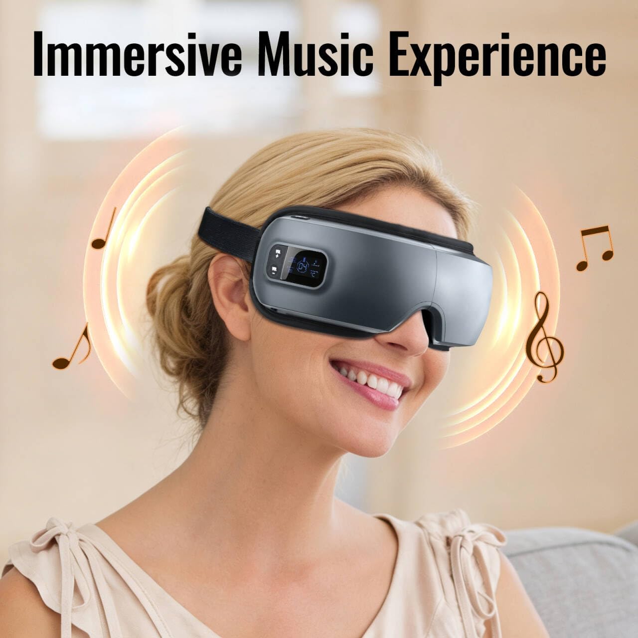 Eye Massager with Heat, Sleep Mask with Compression and Music for Migraines and Circles, Reduce Eyes Strain, Improve Sleep,for Women Men(Gray)