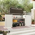 Aoxun 35 Cu.Ft Outdoor Storage Shed with 2 Shelves and Floor, Waterproof Horizontal Resin Cabinet for Trash Cans, Lawn Mowers, Generators, and Garden Tools, White