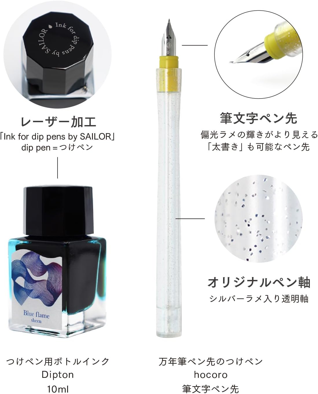 Sailor Fountain Pen Dip Pen Ink Set - Dipton+hocoro - Blue Frame/Scene Calligraphy 10-0251-701
