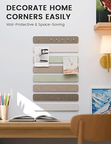 Miniatura 4 de Fluxynara Cork Board Alternative Felt Strip Board 8-Pack 13"x2", Office Pin Board with 50 Push Pins, Adhesive Install for Bedroom Door & Home