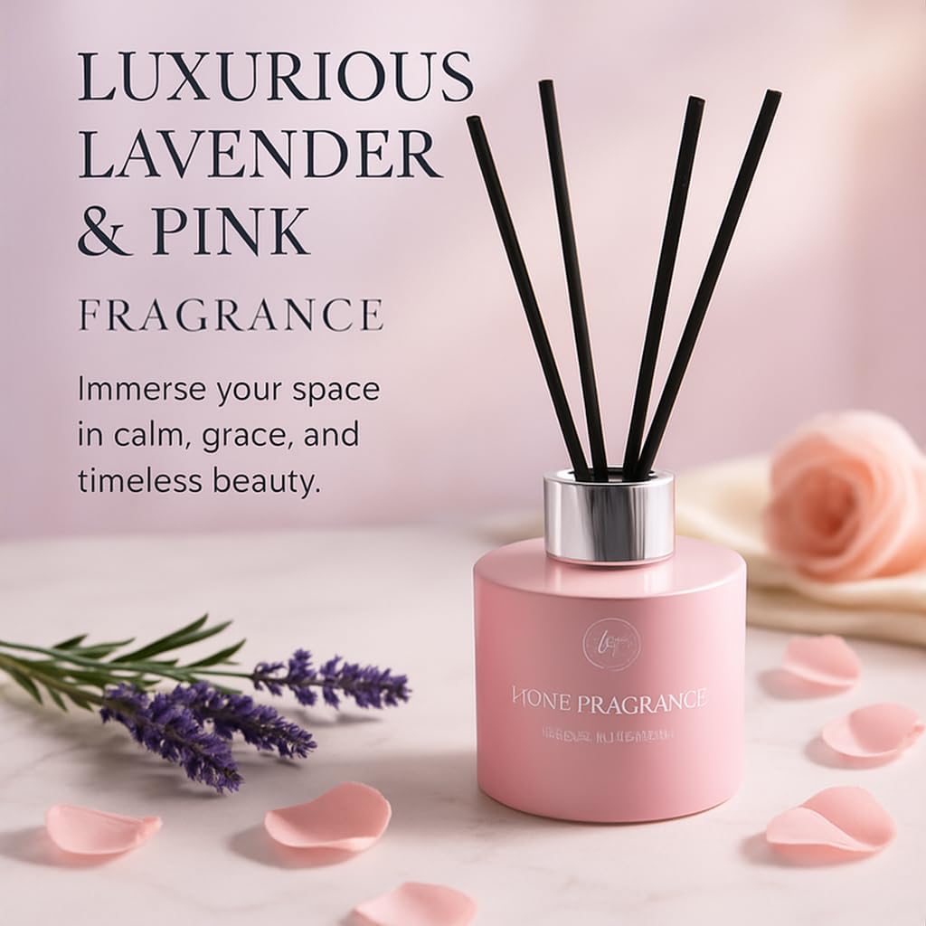 Reed Diffuser Set – 3.38 fl oz (120ml) | Clean Oil Scent Diffuser, Premium Room Décor | Lavender & Pink Fragrance for Home, Holiday, and Hotel Collection. - Image 2