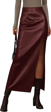 PRETTYGARDEN Womens Faux Leather Skirts 2025 Fall Fashion Bodycon High Waisted Slit Work Office Winter Maxi Long Pencil Skirt