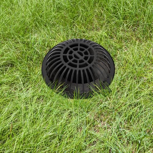 FiueStur 20in Ductile Iron Dome Drain Grate and Frame 27.5lb Capacity Dome Durable Metal Overflow Relief Gully Dome Grate, Black Outdoor Catch Basin Cover for Garden, Yard, Lawn (23in Overall Size)