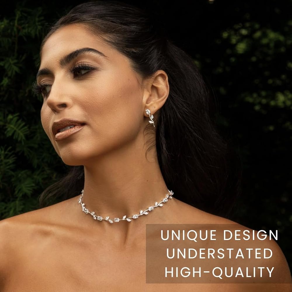 Nikita By Niki Girocollo Floreale Con Strass – Stelo Di Rosa In Oro, Oro Rosa O Argento, Ipoallergenico