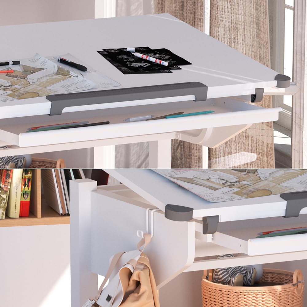 Vicco Kinderschreibtisch Arc, Weiß, 108 x 68 cm höhenverstellbar, für ergonomisches Arbeiten und anpassbare Sitzposition