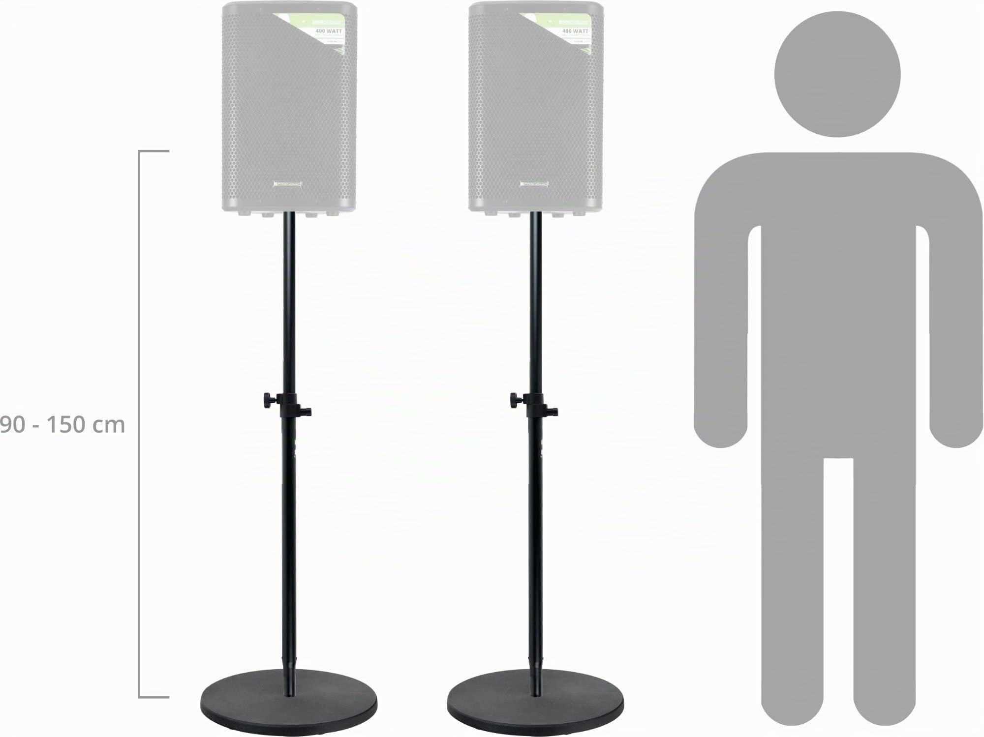 Statore per Casse Pronomic 150cm con Base Rotonda Set 2x, In ghisa | Basi rotonde pesanti per aste distanziatrici casse, Con filettatura M20, Diametro: 44 cm, Peso: 9, 0 kg ciascuno, Peso: 1