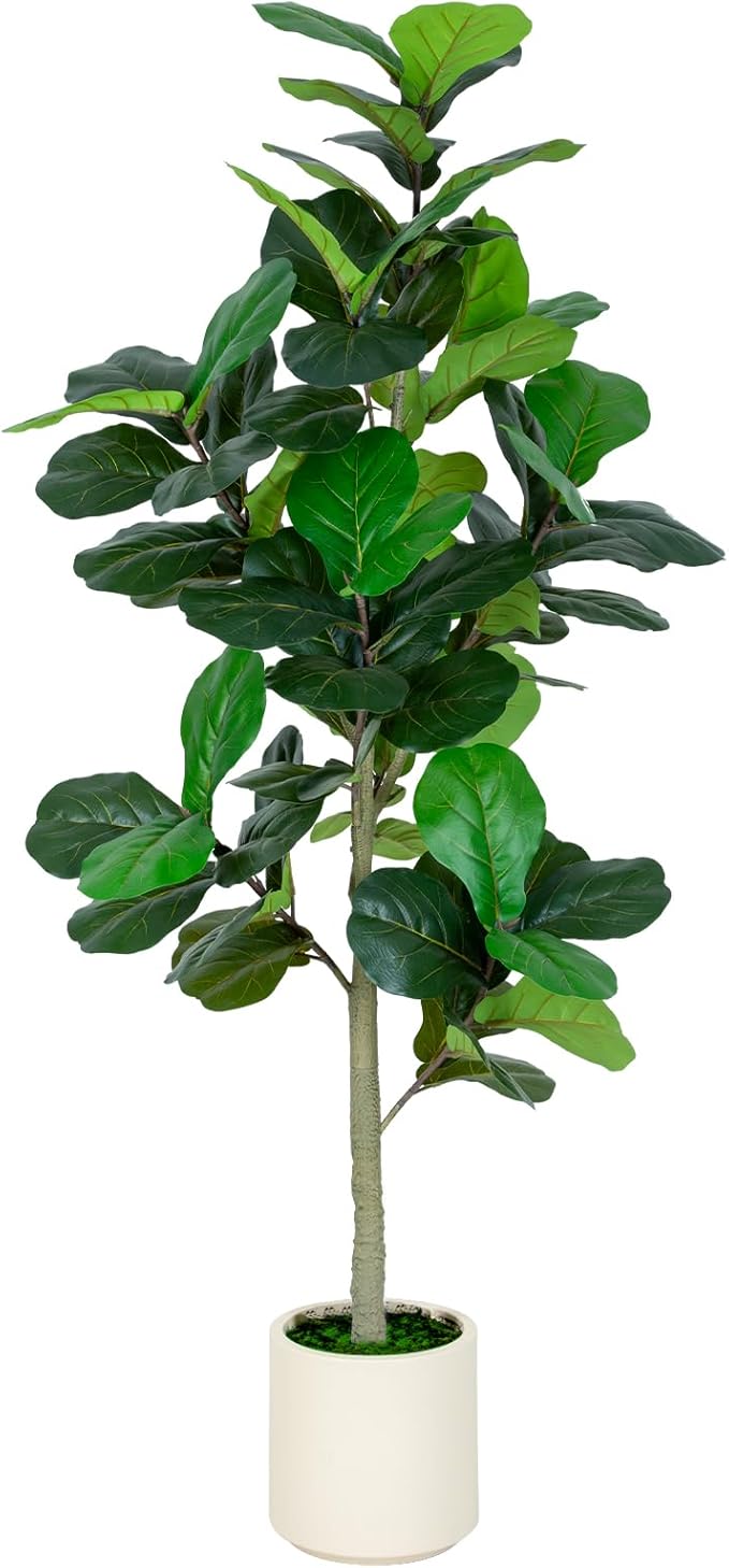 6FT Fiddle Leaf Fig Artificial Tree with White Planter Pot,Faux Floor Plant, Indoor and Outdoor Fake Plants for Home Office Decor