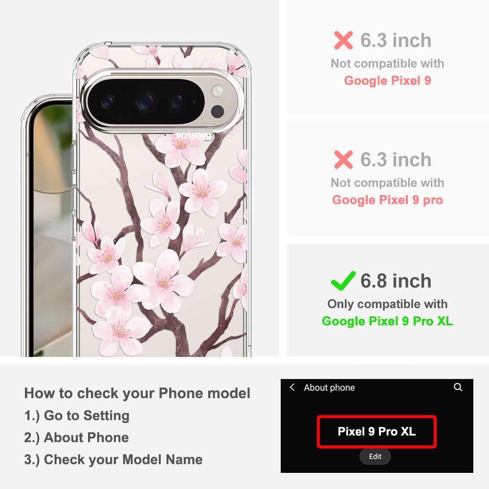 MOSNOVO Case for Google Pixel 10 & Pixel 10 Pro, [Buffertech 6.6ft Military-Grade Drop Protection] [Anti Peel Off Tech] Clear TPU Bumper Phone Case Cover Design - Cute Cherry — view 413
