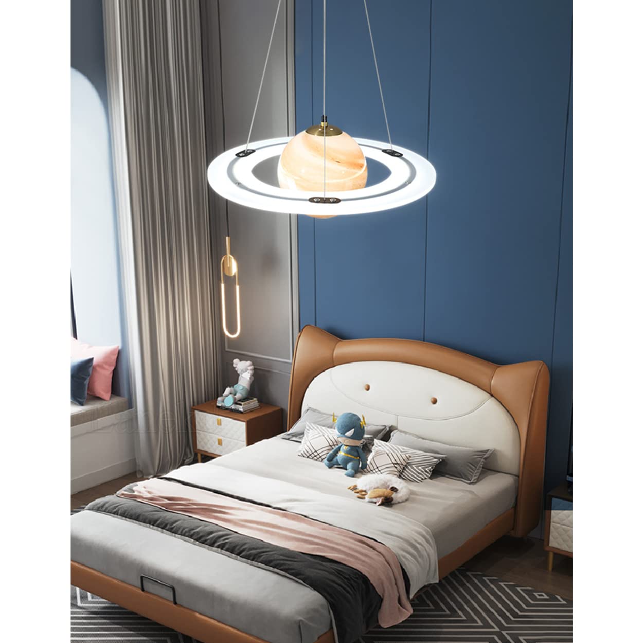 Kinderkamerlamp, led-hanglamp, planeet, dimbaar, met afstandsbediening, modern, rond design, voor meisjes en jongens, baby, slaapkamer