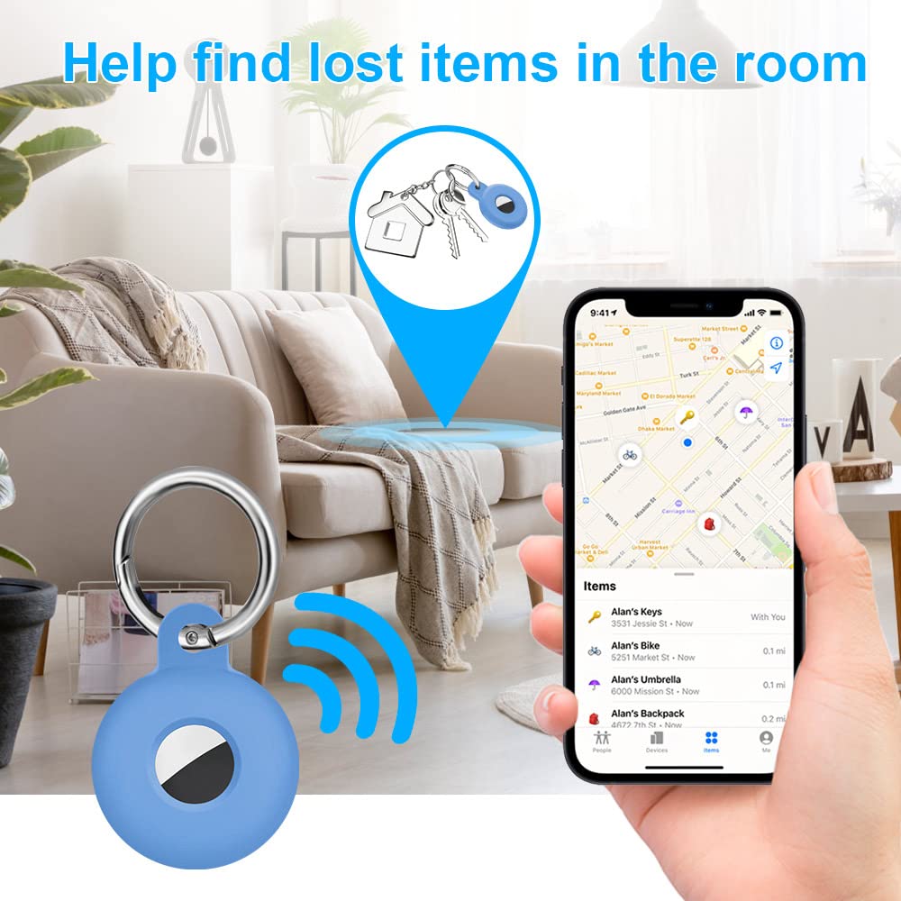 Ainiv Protective Case for AirTag, 1PC Thick Silicone Keyring Case Compatible with Apple Airtag, Durable Protective Holder Cover with Anti-Lost Key Ring, Pet Collar Locator Tracker Cover — view 5