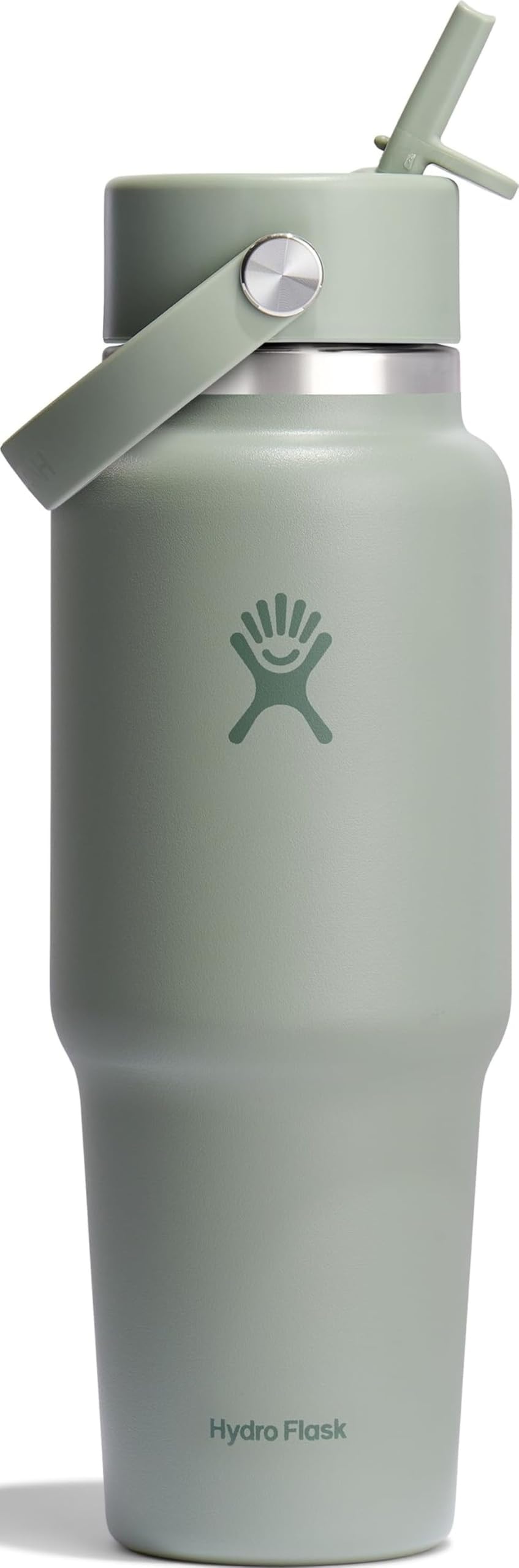 Travel Water Bottle - Insulated Stainless Steel - Wide Straw Lid, Non Spill, Leakproof in 32 Oz Agave Green