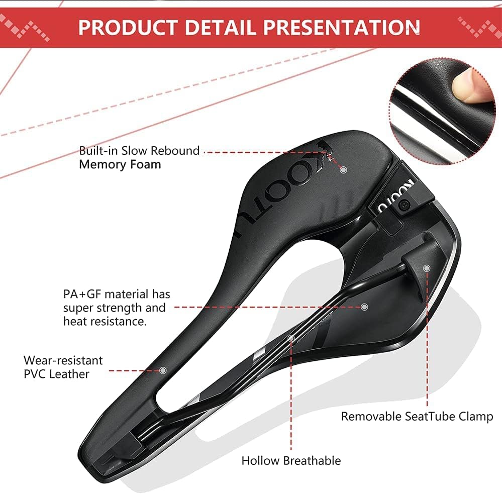 Miniatura 5 de KOOTU Sillín de bicicleta de carretera, cómodo asiento de bicicleta impermeable para hombres y mujeres, asiento de bicicleta transpirable que