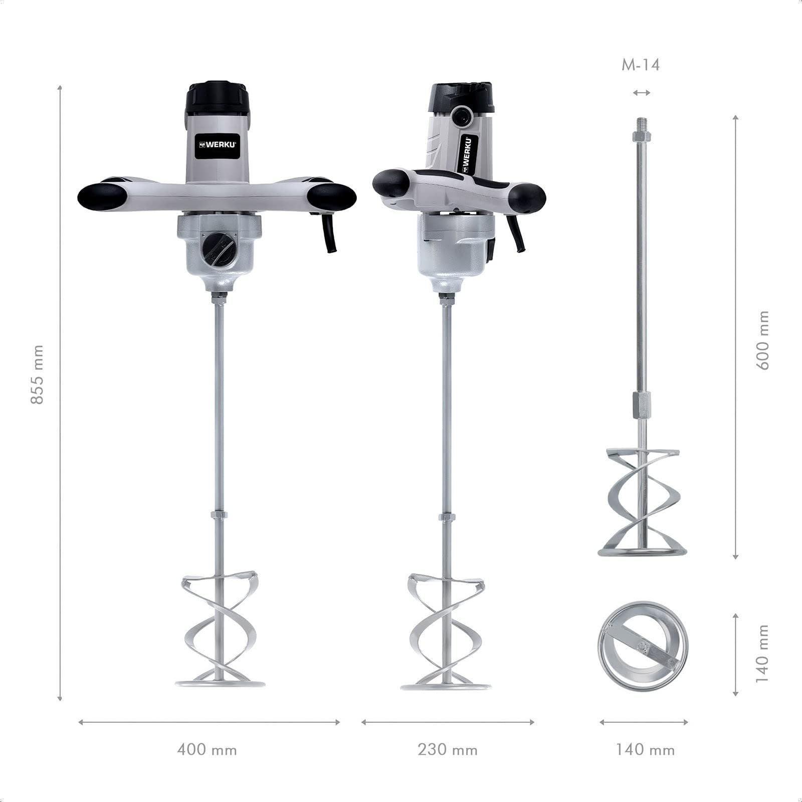 Werku WK401710, Mezclador Pintura-Mortero, Calidad Profesional, Mezclado 100 Kg, Potencia 1800 W, Incluye Varilla Mezcladora