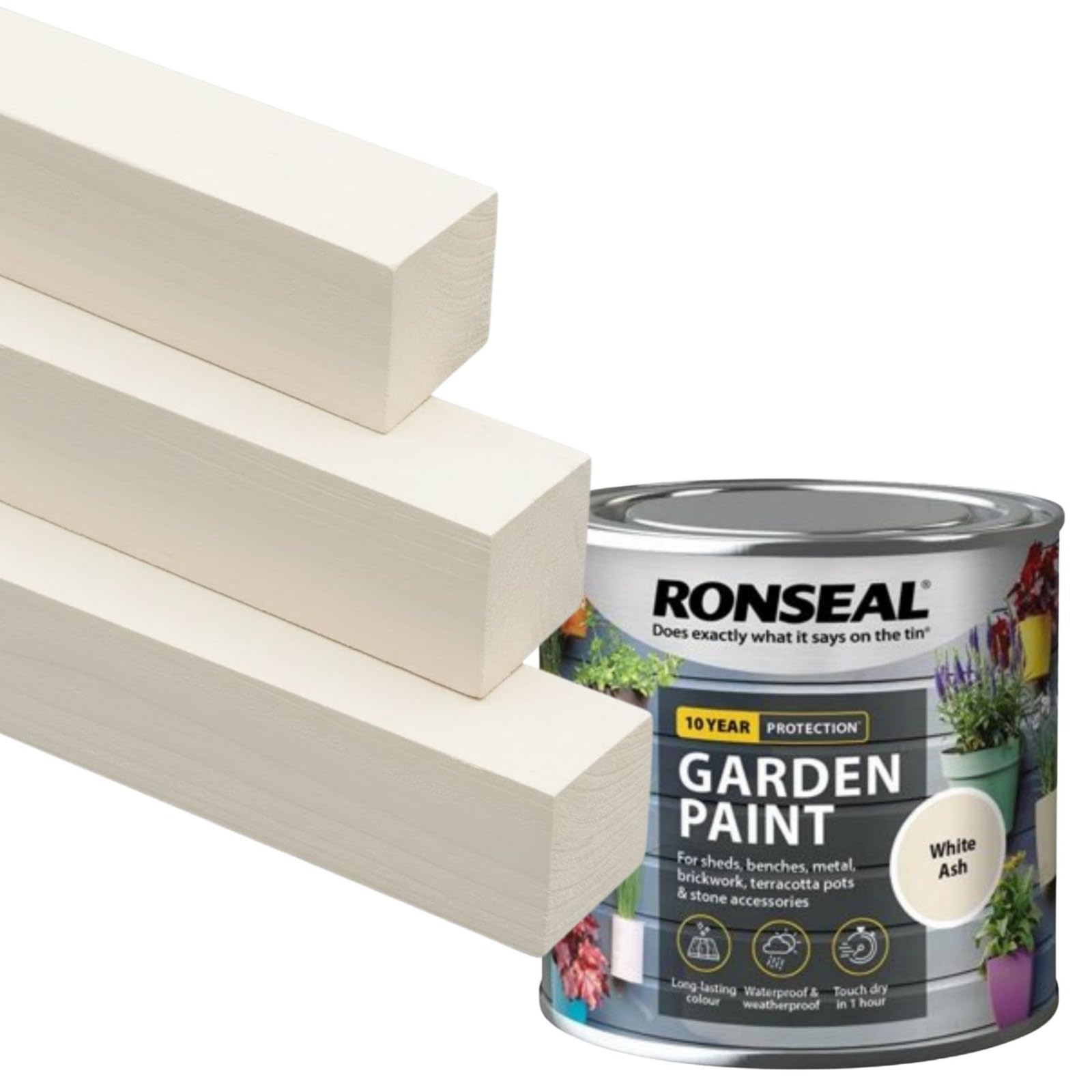 Milena White Ash Garden Paint 250ml, Water Based Wooden Paints, Fast Drying Matt Finish, Long Lasting Fade Resistance Fence Paint, DIY Colour for Brick, Flower Pots (White Ash, 250 M L)