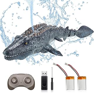 OBEST 2.4GHz Remote Controlled Mosasauru Boats for Kids,RC Shark Boats Water Spray Pool and Lake Toy,RC Electric Shark Din...