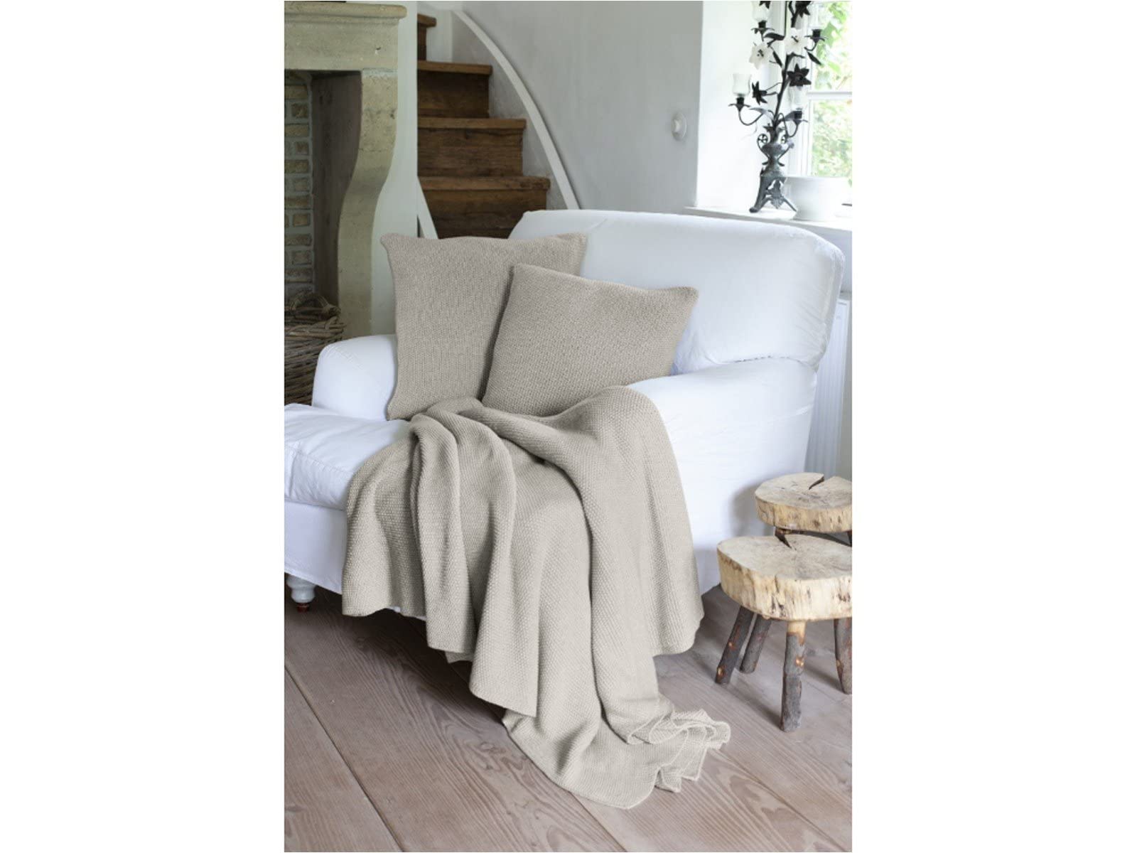 Bio Kuscheldecke für Erwachsene 100% Bio-Baumwolle (kbA) GOTS zertifiziert, Sand Melange, 150 x 200 cm