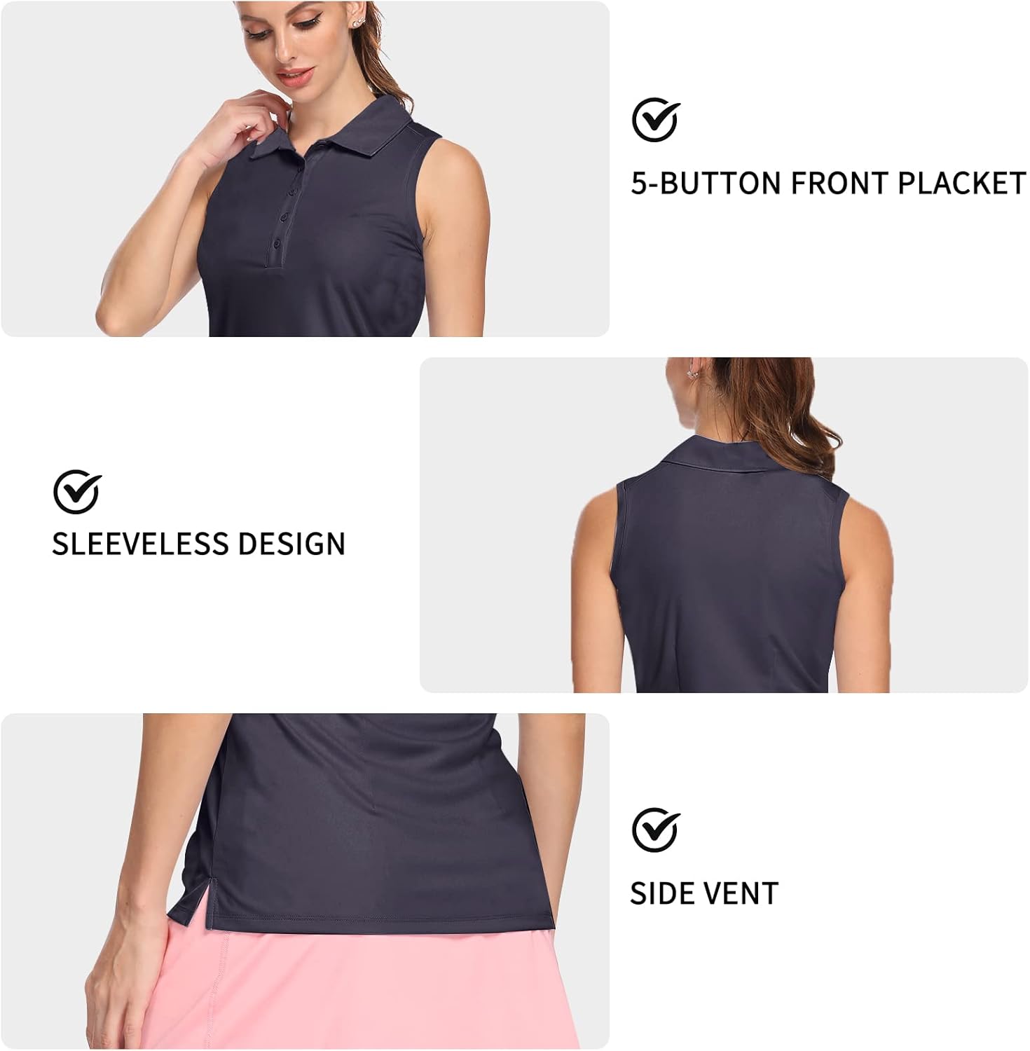LastFor1 Women's Polo Sleeveless Shirts UPF 50+ Quick Dry Golf Tennis Athletic Tank Tops Outdoor Sports Navy M - Image 5