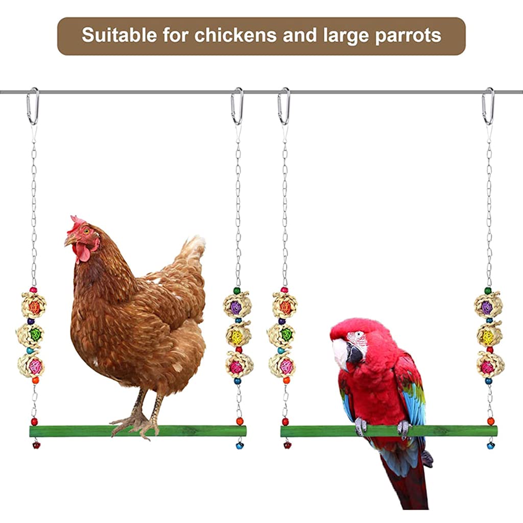 Set di giocattoli di pollo per grandi uccelli da appendere, scaletta e posatoio, mangiatoie per frutta