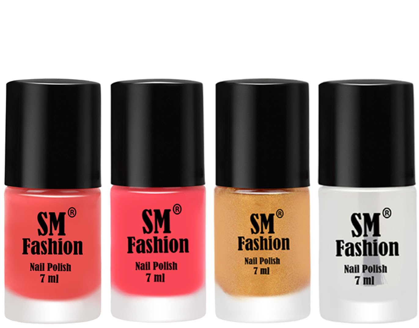 Nail Polish Combo Set (Pack of 4) Quick Dry Gel Finish Nail Paint | Peach Pink,Pink,Light Golden,Top Coat | 7 ml Each-image-15