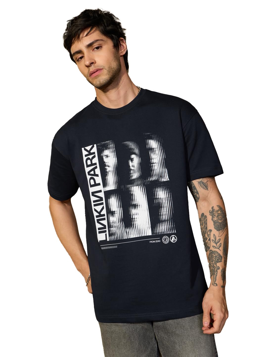 The Souled Store Linkin Park T-Shirt für Herren und Jungen, kurzärmelig, Rundhalsausschnitt, Grafikdruck, lässig, leicht, schulterfrei, modisch, Streetwear