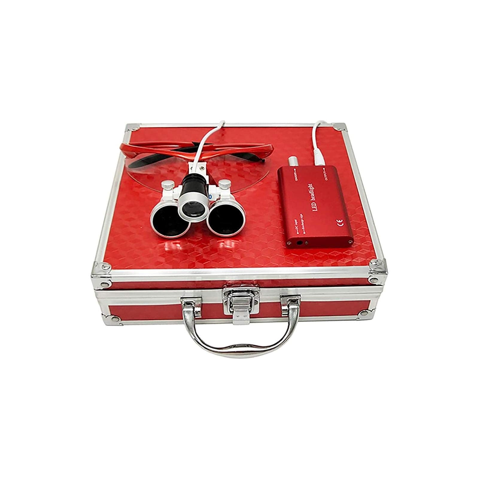 asdchZen Dental Loupes,Head Mountlighted Magnifying Glasses,Magnifier With Led Headlight Surgical Dental Loupes Zoom 2.5X Surgical Teeth Illuminated Binocular Magnifying Glasses,Red,2.,Red-2.5x