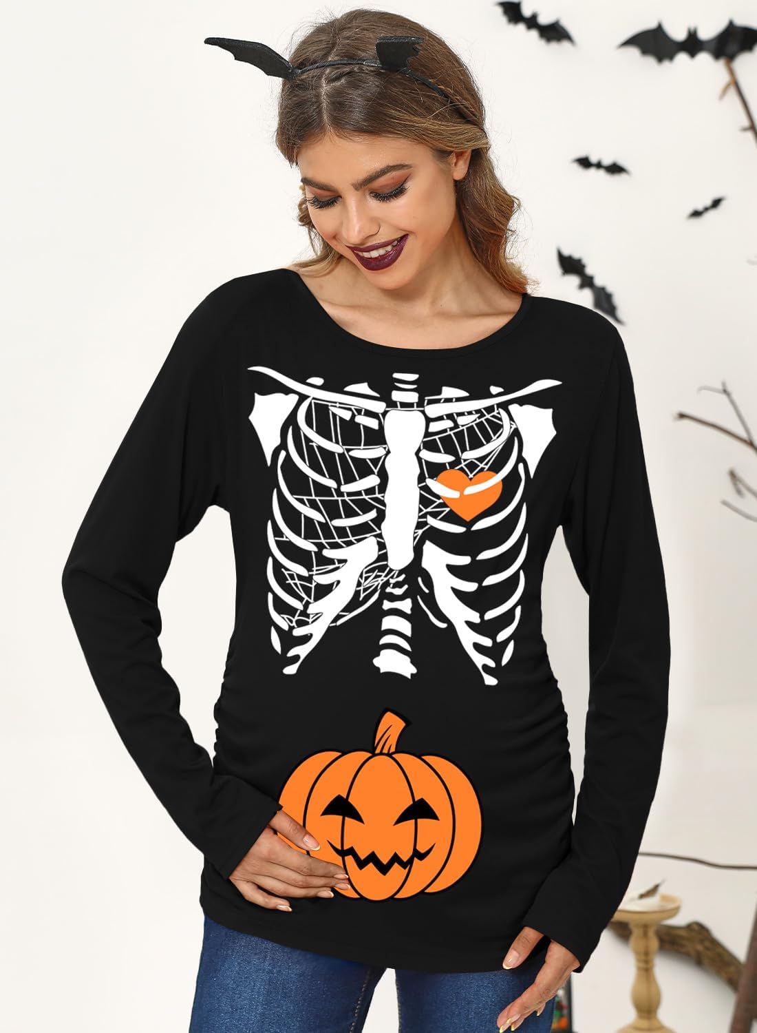 Halloween Women Pregnancy Pregnant Maternity Costume Family Loose Wrap Shirts Jack O' Lantern Skeleton Pumpkin Baby XXL - Image 5
