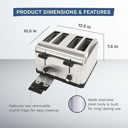 Miniatura 8 de Kratos Tostadora comercial de cuatro rebanadas, ranuras de 1.5 pulgadas de ancho para bagels y panes especiales, tostadora de encimera de acero