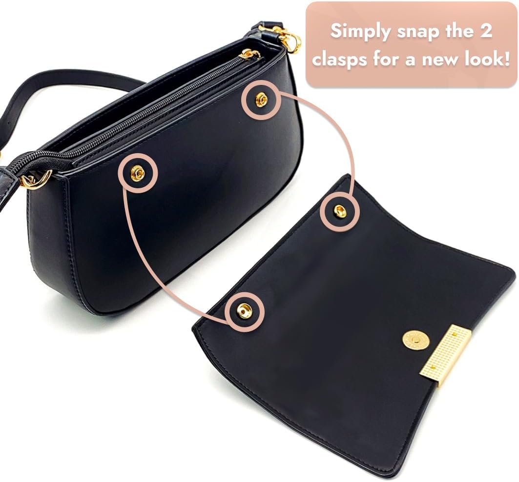 BelugaDesign 4 Flap Swap Black Bag | Faux Leather Purse with Interchangeable Flaps | Cute Boho Chic Crossbody Handbag Women - Image 6