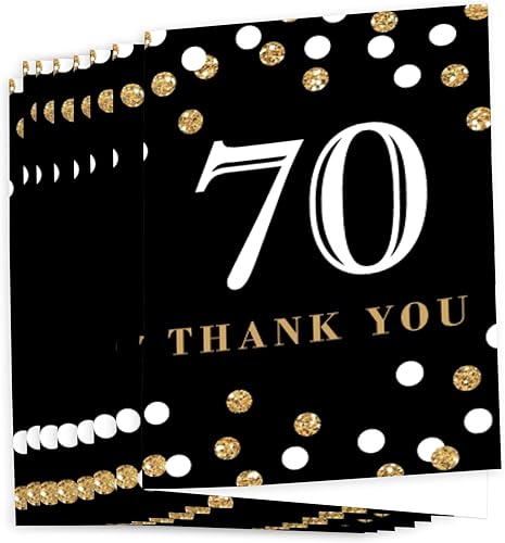 Miniatura 2 de Big Dot of Happiness Tarjetas de agradecimiento para adultos de 70 cumpleaños  dorado  8 unidades