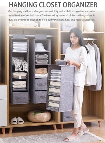 Puikus Closet Hanging Shelves - Clothes Organizer And Storage For Sweater Jeans Shirt - Dorm Wardrobe Nursery Rv Room - Kids Closet Hanging Accessories | 5-Shelf Drawers Hanger #TOP3