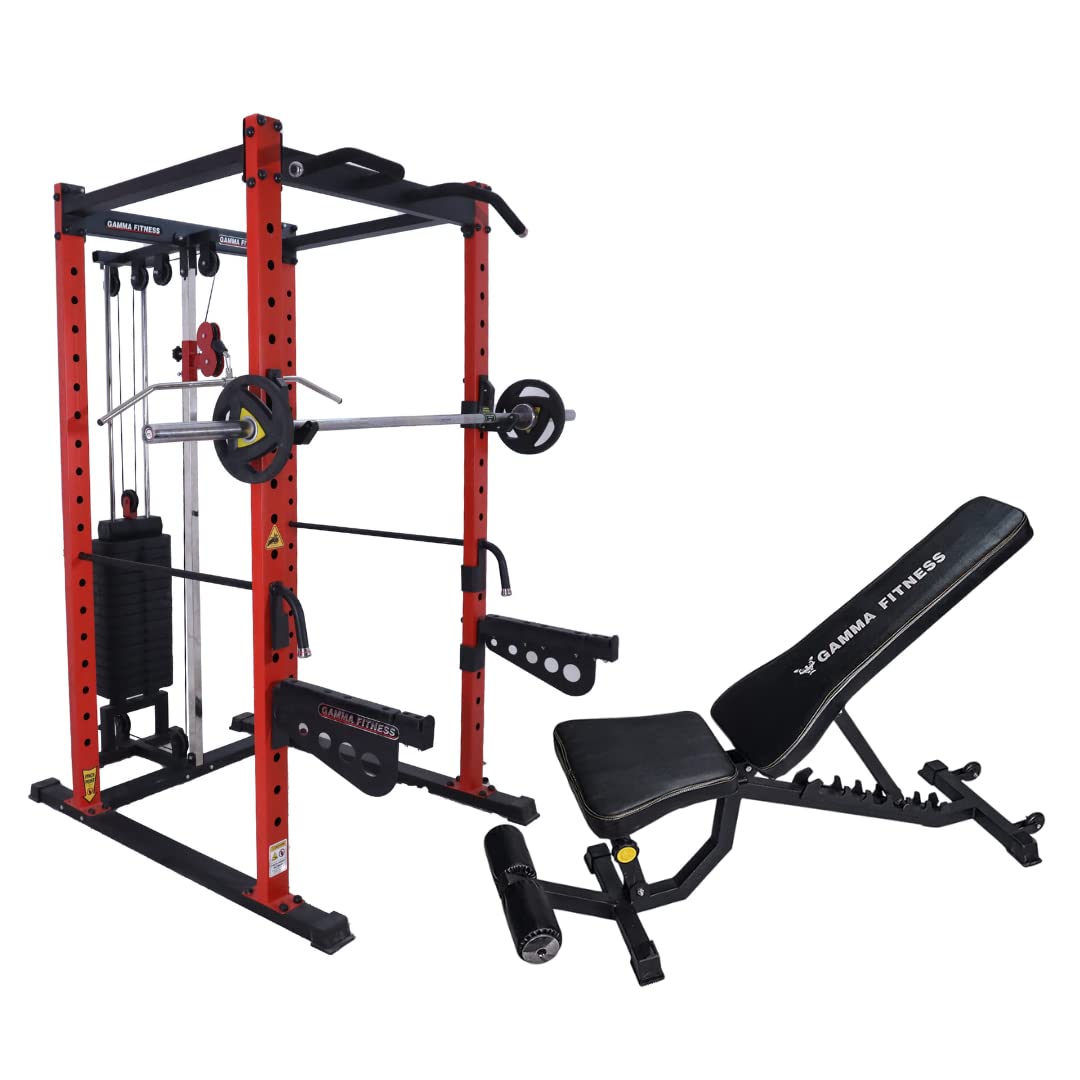 GAMMA FITNESS Power Squat Rack PR- 22 Luxury with Semi Commercial Adjustable Gym Bench AB-201| for Heavy Workout at Home Gym| Power Squat Rack with J- Hooks and Rubberised Boot-image-45