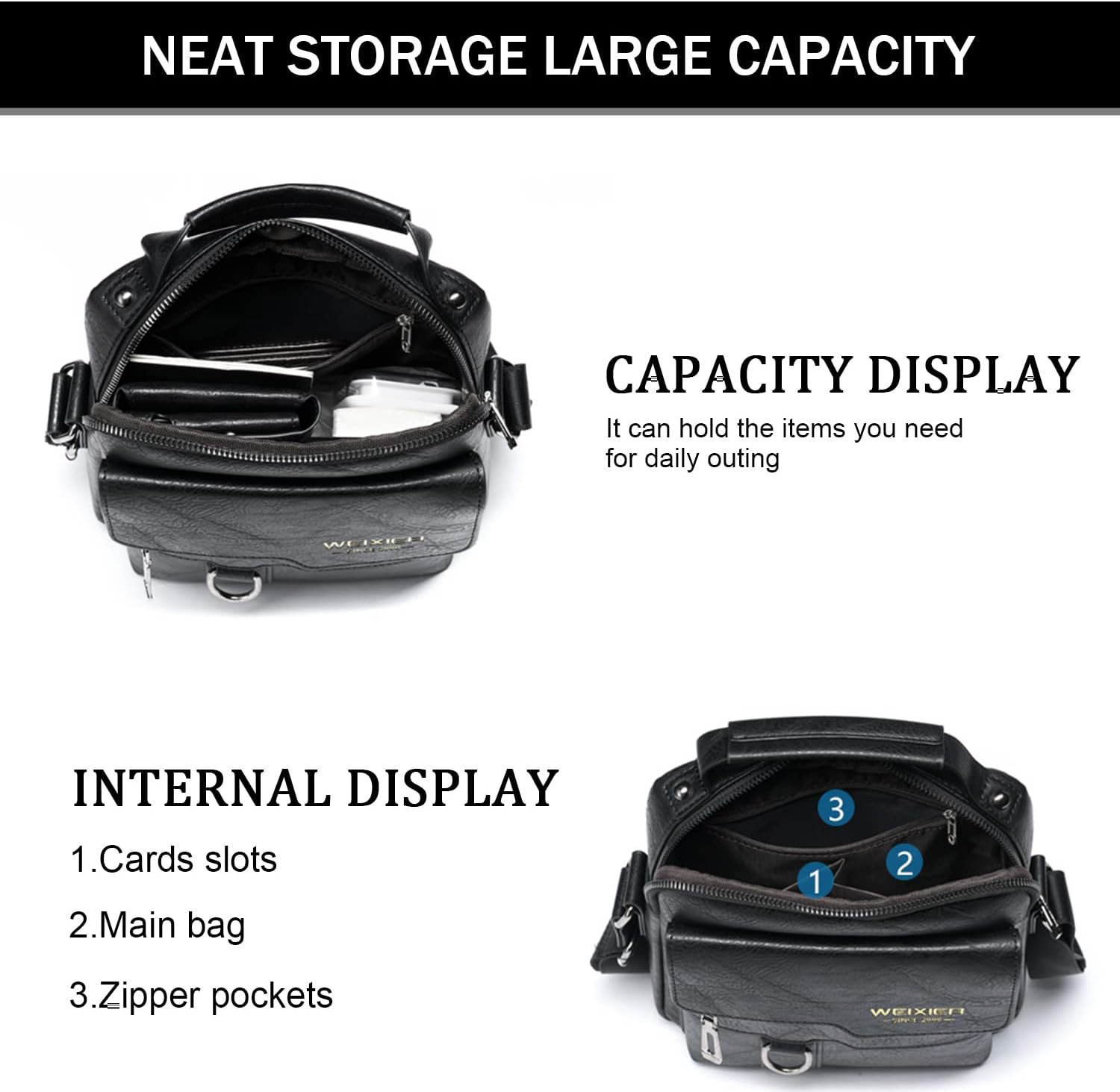 KUANG! Men's Shoulder Bag PU Leather Business Messenger Bag Briefcase Travel Crossbody Multi Pockets Handbag Purse